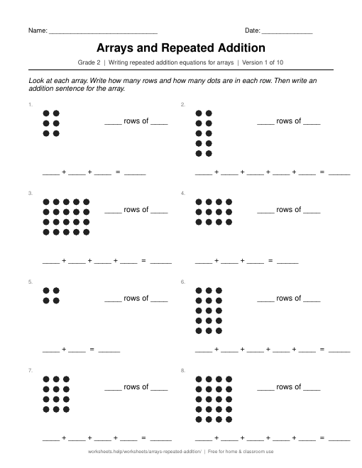 Preview of the Arrays and Repeated Addition printable worksheet