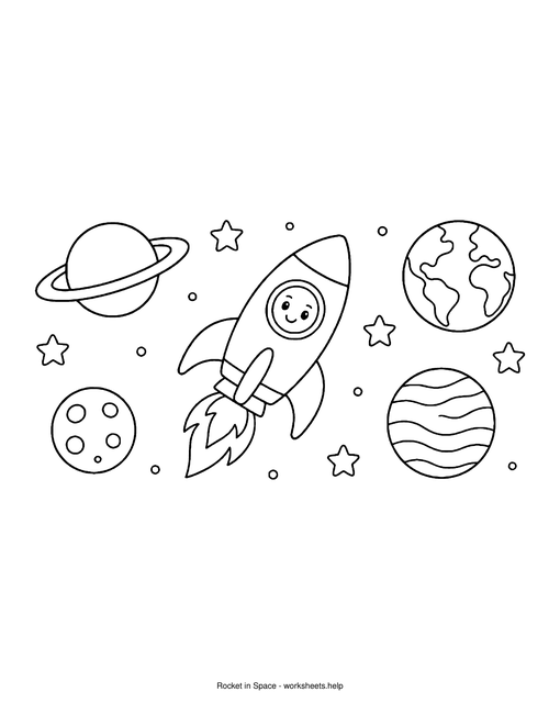 Preview of the Rocket in Space coloring page