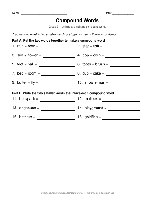 Preview of Compound Words worksheet