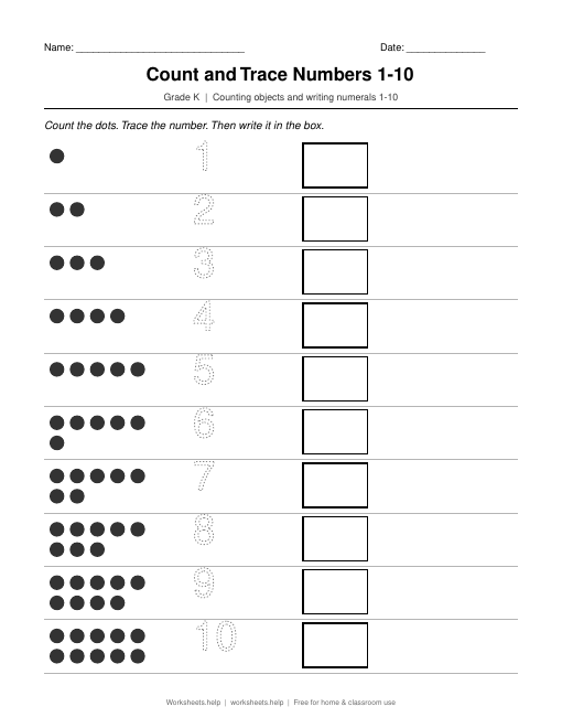 Preview of Count and Trace Numbers 1-10 worksheet