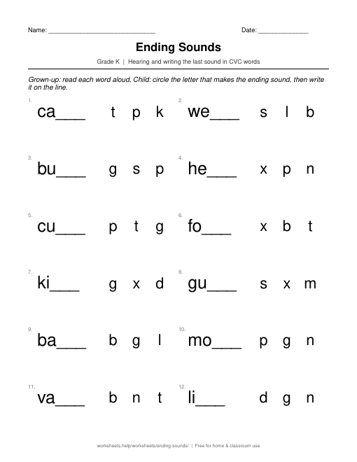 Preview of the Ending Sounds printable worksheet