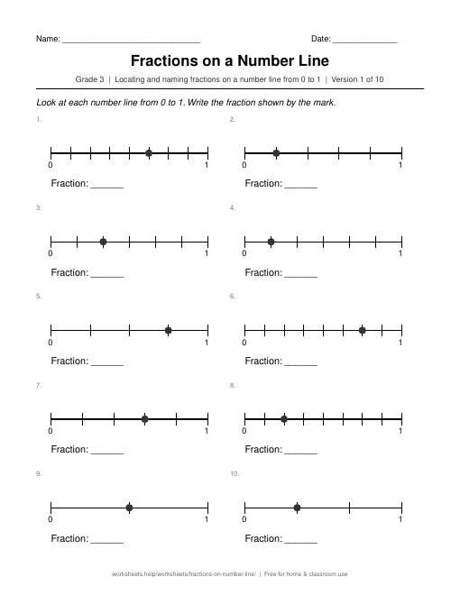Preview of Fractions on a Number Line worksheet