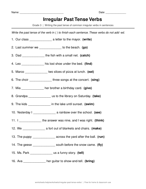 Preview of Irregular Past Tense Verbs worksheet