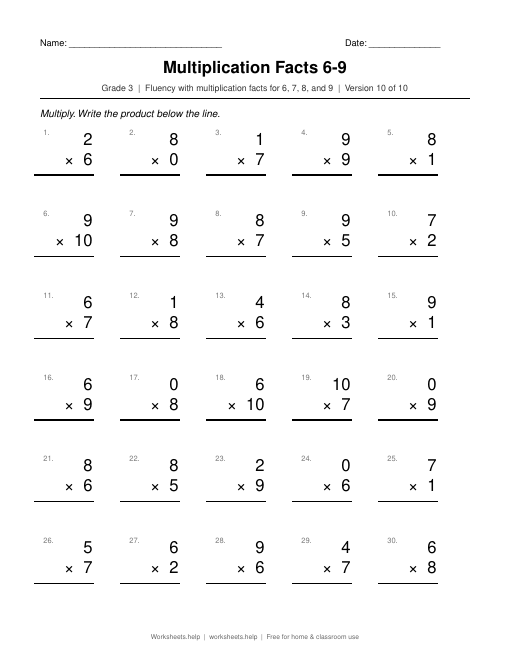 Multiplication Facts 6-9, version 10 preview