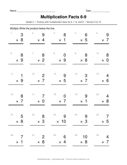 Multiplication Facts 6-9, version 2 preview