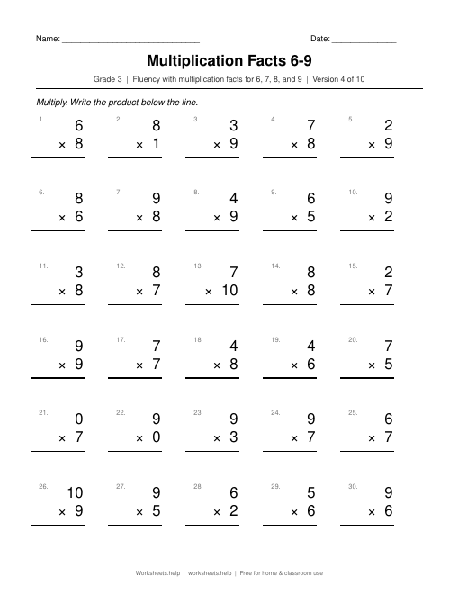 Multiplication Facts 6-9, version 4 preview