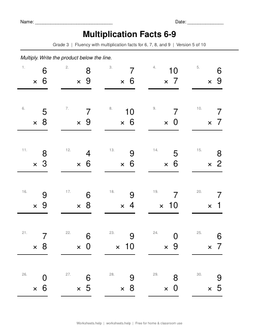 Multiplication Facts 6-9, version 5 preview