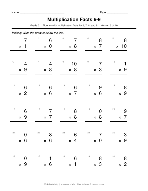 Multiplication Facts 6-9, version 6 preview