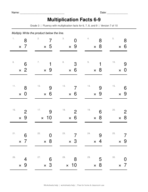 Multiplication Facts 6-9, version 7 preview