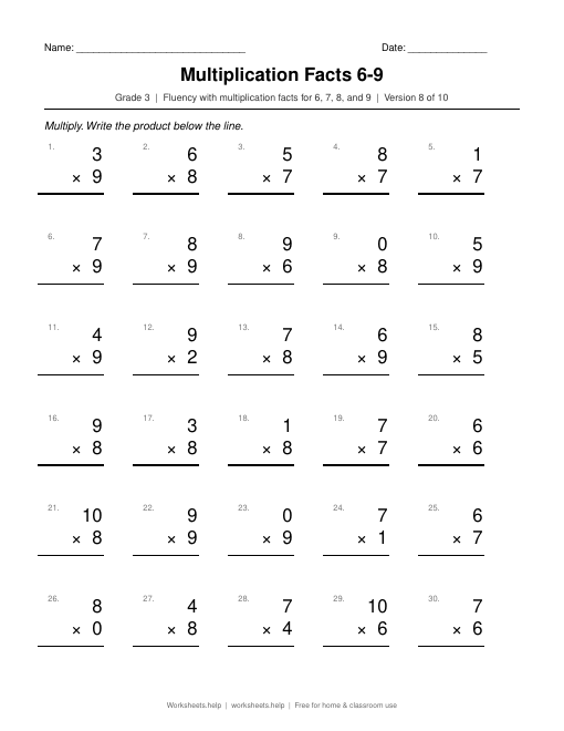 Multiplication Facts 6-9, version 8 preview