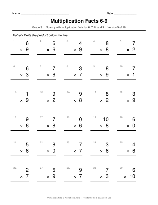 Multiplication Facts 6-9, version 9 preview