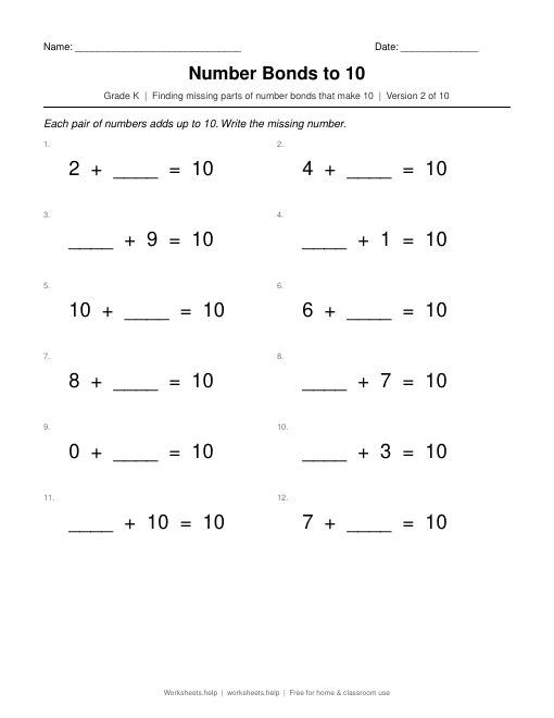 Number Bonds to 10, version 2 preview
