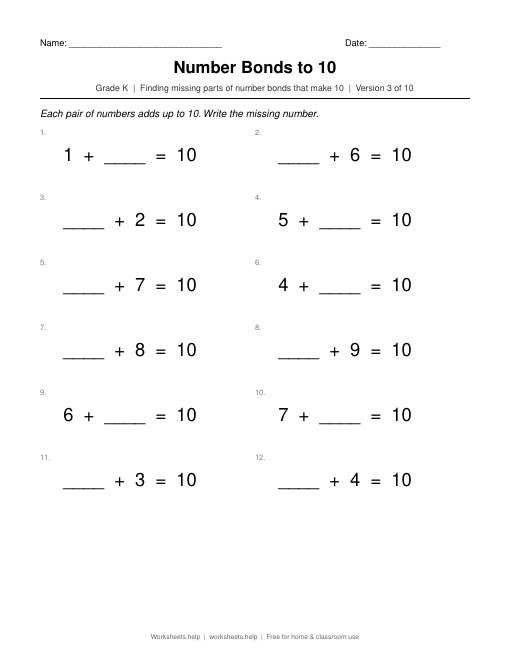 Number Bonds to 10, version 3 preview