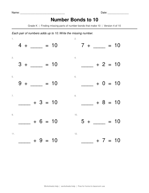 Number Bonds to 10, version 4 preview