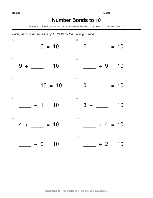 Number Bonds to 10, version 5 preview
