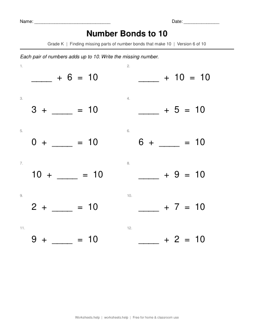 Number Bonds to 10, version 6 preview