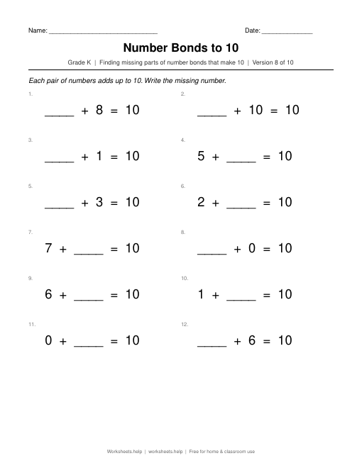 Number Bonds to 10, version 8 preview