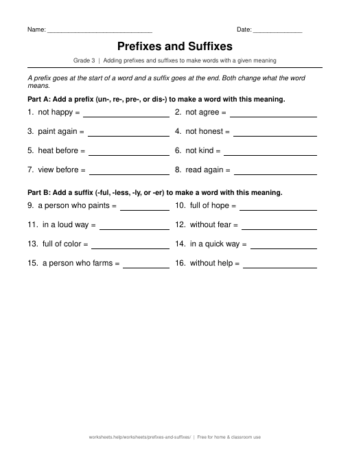 Preview of Prefixes and Suffixes worksheet