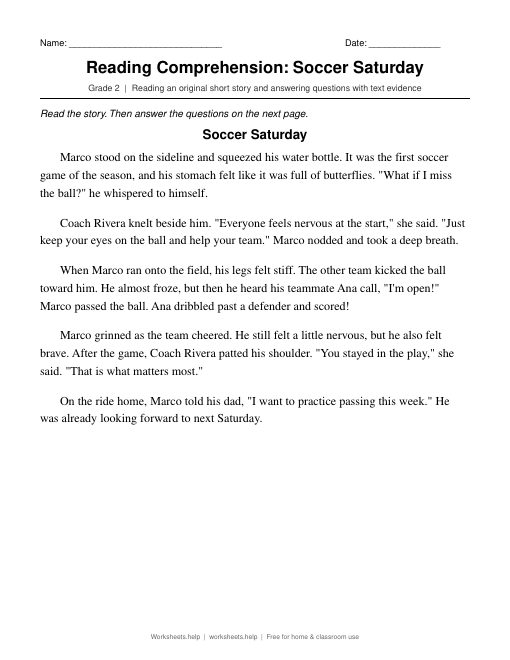 Preview of Reading Comprehension: Soccer Saturday worksheet