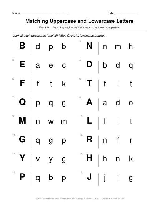 Preview of the Matching Uppercase and Lowercase Letters printable worksheet
